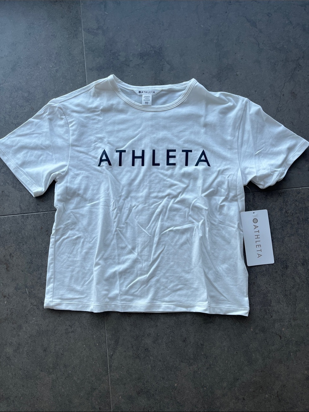 Athleta White Tee with Navy Logo